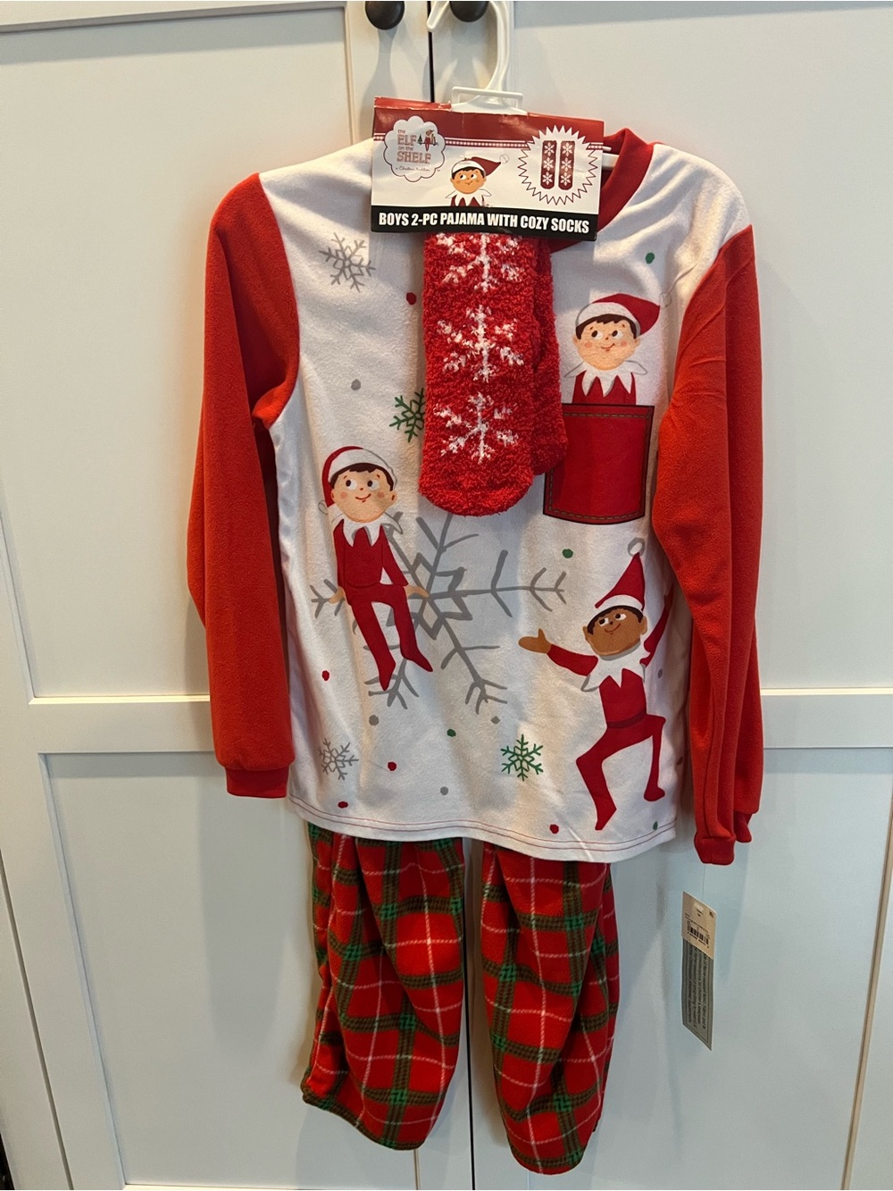 Kids Red Elf on The Shelf Pajama Set with Cozy Socks NWT